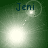 Four- shows 'Jeni' text with animated light effects on green background; light pulses and shifts