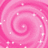 Pink spiral with white sparkles rotates clockwise on a solid background.