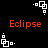 A black background displays multiple white square-based icons and orange text reading 'Eclipse' in a -like arrangement