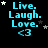 identical blue text icons reading "Live. Laugh. Love." with a heart symbol, each surrounded by scattered white and gray stars on black background