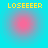 Yellow text 'LOSEEEER' above a pink circular gradient on a cyan background, with four identical arranged in a