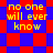 Yellow text "no one will ever know" on red and blue checkered background with diamond-shaped pattern.