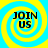 Four identical spiral-patterned with yellow and cyan colors, each displaying 'JOIN US' text in black