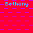 Static pixel art with repeated text 'Bethany' in cyan over a red background with purple patterns