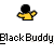 Pixelated static icon of a stick figure with black hair and yellow shirt above the text 'BlackBuddy' on gray background.
