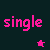 A split-screen animated buddy icon with the word "single" displayed in pixelated text on both sides, each side featuring a small star symbol that changes color between frames.