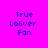 Four identical pixelated text blocks on a bright pink background, each displaying 'True Loliver Fan' with one word highlighted in green.