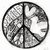 Animated sequence showing a peace symbol icon transitioning from textured segments to solid black outline with additional symbols below.