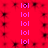 A red background with vertical of pink 'lol' text and scattered black star-like shapes