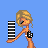 Pixel art contact sheet showing two frames of an animated icon with a blonde character holding striped objects and text reading OREOS! on blue background.