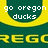 Green and yellow graphic with pixelated text overlays reading 'go oregon ducks', 'theyre awesome', and 'woo' over repeated 'REGG' lettering.