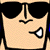 Pixelated cartoon face with sunglasses and a single visible tooth, surrounded by text reading 'She wants me!' in blocky font.