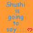 Orange background with blue text reading "Shushi is going to say..." and a red heart symbol, repeated in a pattern