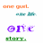 Pixelated orange text 'one' and 'get' appear above teal shapes, with purple 'one' below and green 'story' at the bottom.