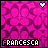 nine identical pixelated icons with pink floral patterns, white text reading FRANCESCA, and small white hearts at the top center of each icon