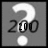 A grayscale pixelated icon featuring a large white question mark above the number 200, with a small white dot below.