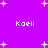 Purple background with white pixelated stars and four instances of the text 'Kaeli' in white pixelated font.