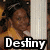 Animated sequence showing multiple individuals with overlaid text labels including 'Destiny', 'DTF', 'J & d', and 'Dah eNd' against varied indoor backgrounds.