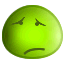 Four green circular icons with a sad expression, each showing slight variations in eye and mouth positioning