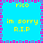 Pixelated blue background with pink and purple border, yellow text 'Rico' at top and bottom, 'im sorry R.I.P' in yellow text in center quadrants.