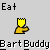 Pixelated yellow cartoon hand with crown-like top, repeated across on gray background with text labels
