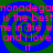 Pixelated pink text repeats 'nonadegamonadega is the best' over green spiral patterns on a blue background.