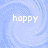 Pixelated light blue background with swirling patterns and three text phrases: 'happy', 'snowy', and 'winter!' in white lowercase letters.