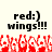Pixelated text and red wing-like shapes on a light background, with two identical static frames showing 'red:) wings!!!' above the wings.