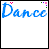 Animated sequence showing the word 'Dance' in blue script with small pink and green dots, followed by sequential appearance of 'is', 'li', a heart symbol, and 'fe'.