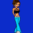 Pixelated mermaid icon with brown hair, black top, and blue tail against solid blue background; text reads "Make One At Ultimate dolls.com" on white side.