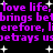 Purple pixelated text repeats 'love life, love life, brings be, therefore, lie, betrays us' on black background with white stars.