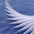 A static image of a white, curved, wing-like shape against a blue background with horizontal stripes.