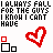 A 48x48 pixel animated contact sheet showing six frames of a buddy icon with repeating text and heart symbols, arranged in a 3x2 grid on a white background.