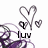 Pixelated heart-shaped line art with purple scribbles and text elements on a white background.