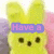 Yellow bunny-shaped candy with black eyes and nose, pink background, purple text overlays reading 'Have a', 'Hoppy', and 'Easter! <3' across different frames.