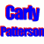 Animated contact sheet of gymnast Carly Patterson with text overlays and star-shaped masks across multiple frames showing different poses and expressions.