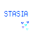 Pixelated blue text 'STASIA' with light blue outline above scattered V-shaped pixel clusters in varying blue shades on white background.
