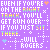Pixelated text on purple background with colorful lettering and small decorative symbols, repeating a quote attributed to Will Rogers.