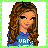 Pixelated cartoon woman with long brown hair wearing blue shirt, next to green text blocks on white and gray background.