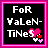 Five pixel-art with pink borders display Valentine's Day text and heart symbols on black backgrounds