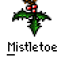 Animated contact sheet of a mistletoe-themed buddy icon showing multiple frames with character interactions and motion effects.