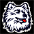 Pixelated dog head with white fur, blue outline, red tongue, and closed eyes on black background; text 'CoolBuddy.com' in pixel font on teal background.