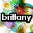 Pixelated image with colorful abstract background and bold black-and-white text reading 'brittany' in lowercase letters.