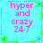 A static image with a light blue background, green dashed borders, and four identical pink text blocks reading 'hyper and crazy 247' arranged in a
