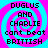 Four identical display text over a pink and cyan spiral background with pixelated text