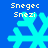 Four identical pixelated snowflakes on blue background with yellow text "Snegec" above and "Snezi" below each.
