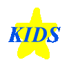 Yellow star-shaped icon with blue text 'KIDS' overlaid, displayed in a of six identical static images on gray background