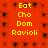 Red background with yellow text reading 'Eat Cho Dom Ravioli' repeated in two identical vertical