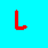 A 3x2 contact sheet of animated frames showing pixelated text and symbols on a bright cyan background with a gray transparency indicator.