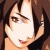 Pixelated anime-style close-up of a character's face with dark hair and neutral expression on brown background.